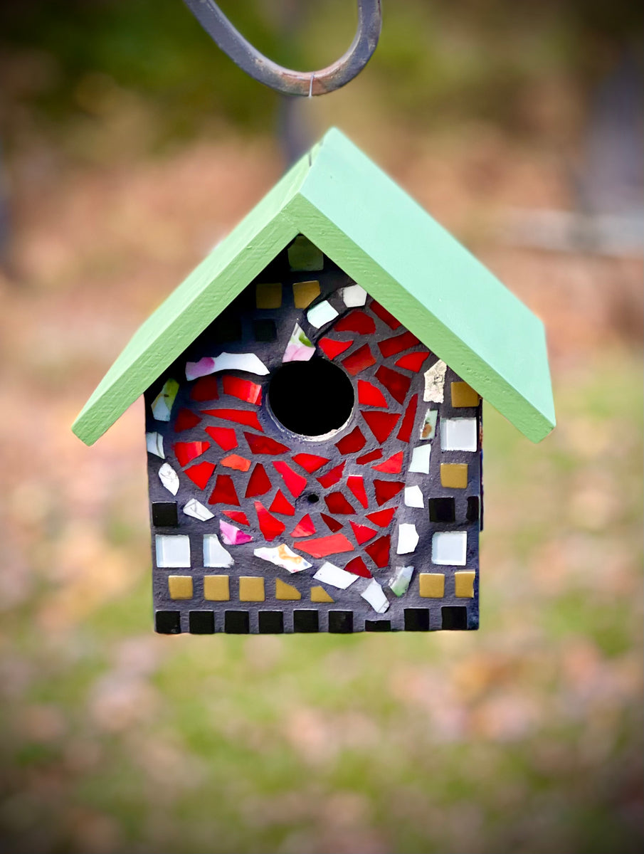 Decorative Indoor Handmade Glass Mosaic outlets Round Birdhouse by ArtisanGlassWorx. 4 sided design